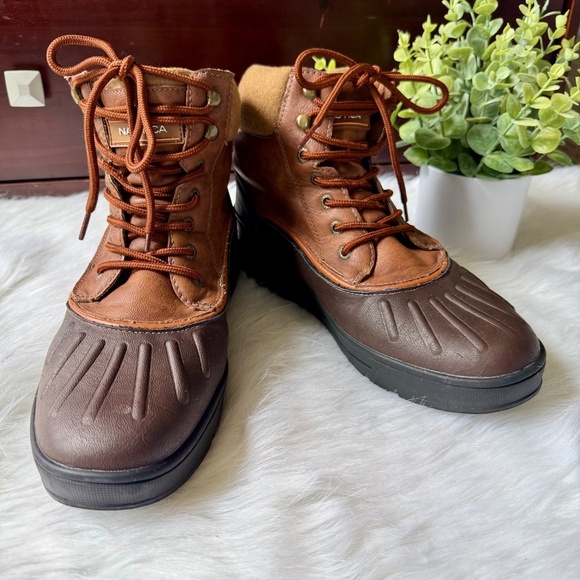 Nautica Waterproof Insulated Duck Lace-Up Brown Cold Weather Snow Boots Size 10 - Picture 1 of 14